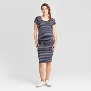 NEW Isabel Maternity XS Short Sleeve Striped T-Shirt Navy Maternity Dress Knee